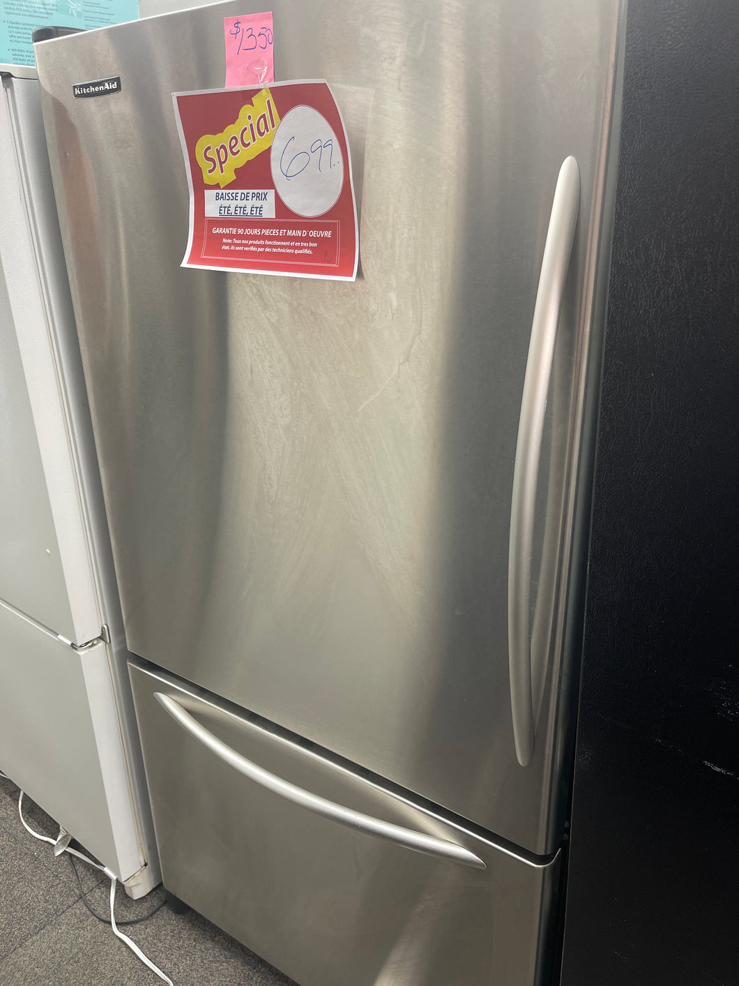 #10061/ 699 frigo stainless  KitchenAid Congélateur inférieur largeur 35 h 69 garantie 90 jours pièce et main d’œuvre